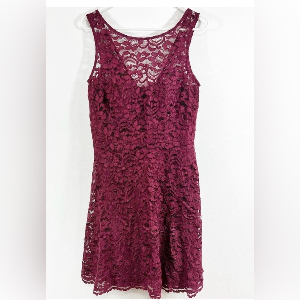 David's Bridal Burgundy Lace Midi Dress